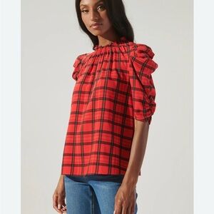 Sugarlips Woodland Red Plaid Drape sleeve Too size XS